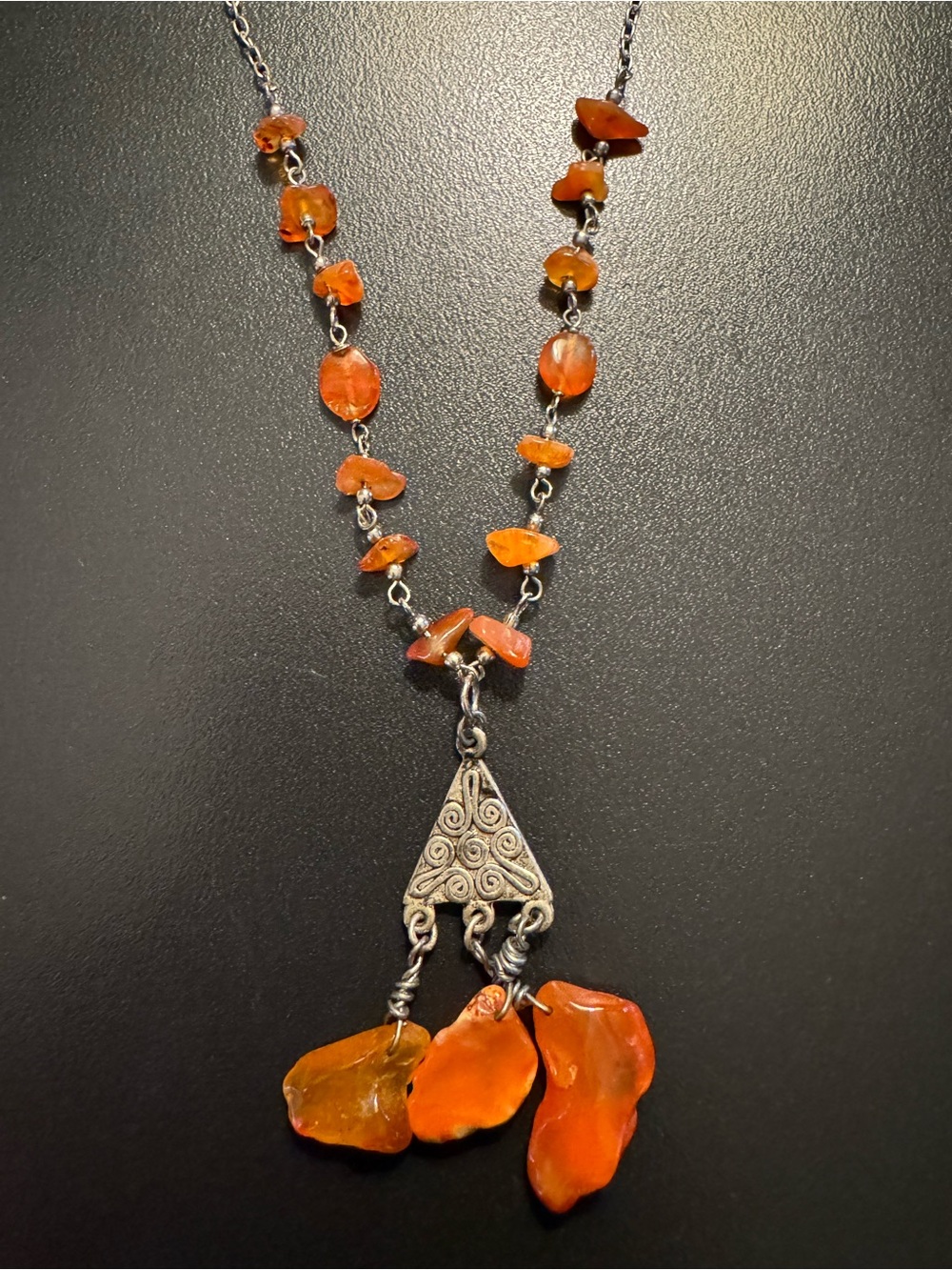 Carnelian Chalcedony Orange Stone Boho Pendant Necklace 16” + Extender
